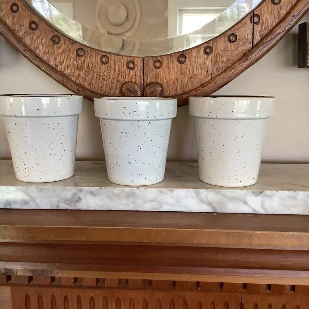 Vintage Otigiri Style Japanese Speckled Wild Flowers Set of 3 Flower Pots Vases - Picture 5 of 9